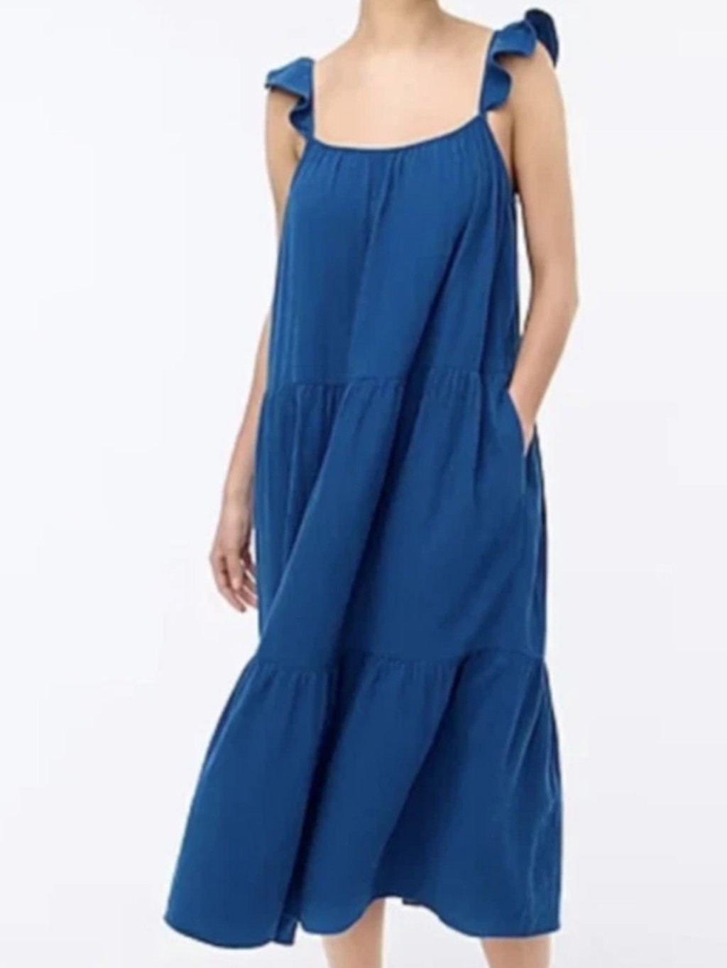 J. Crew Perfect Summer Ruffle Strap Blue Tiered Cotton Gauze Flowy Maxi Dress